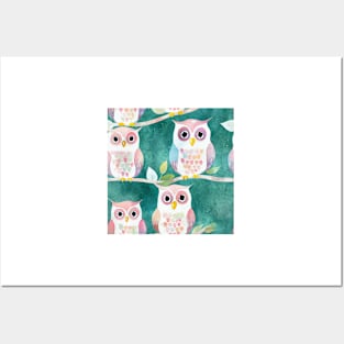 Watercolor owl pattern Posters and Art